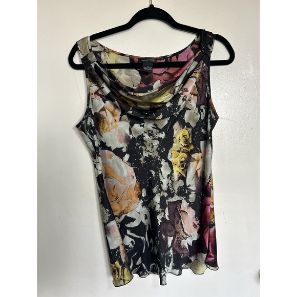 Spense Tops - Spense Woman's Cowl Neck tank Romantic Dark Whimsical Satin Dark Floral M